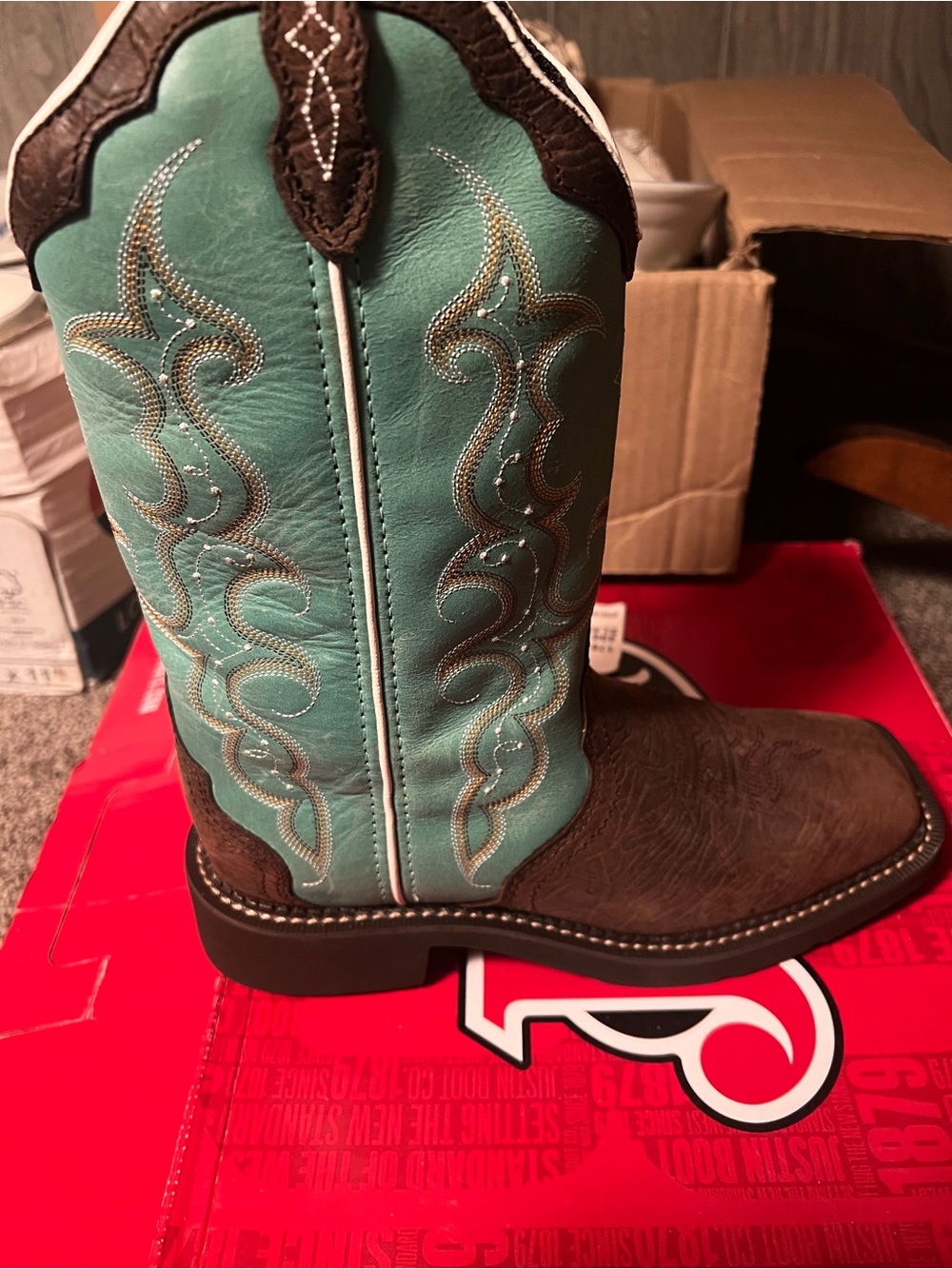 Justin’s Women's Turquoise and Brown Western Cowboy Boots New Size 7.5